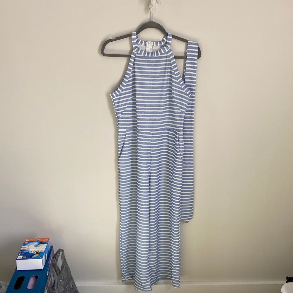 Blue pin stripped Capri jumpsuit